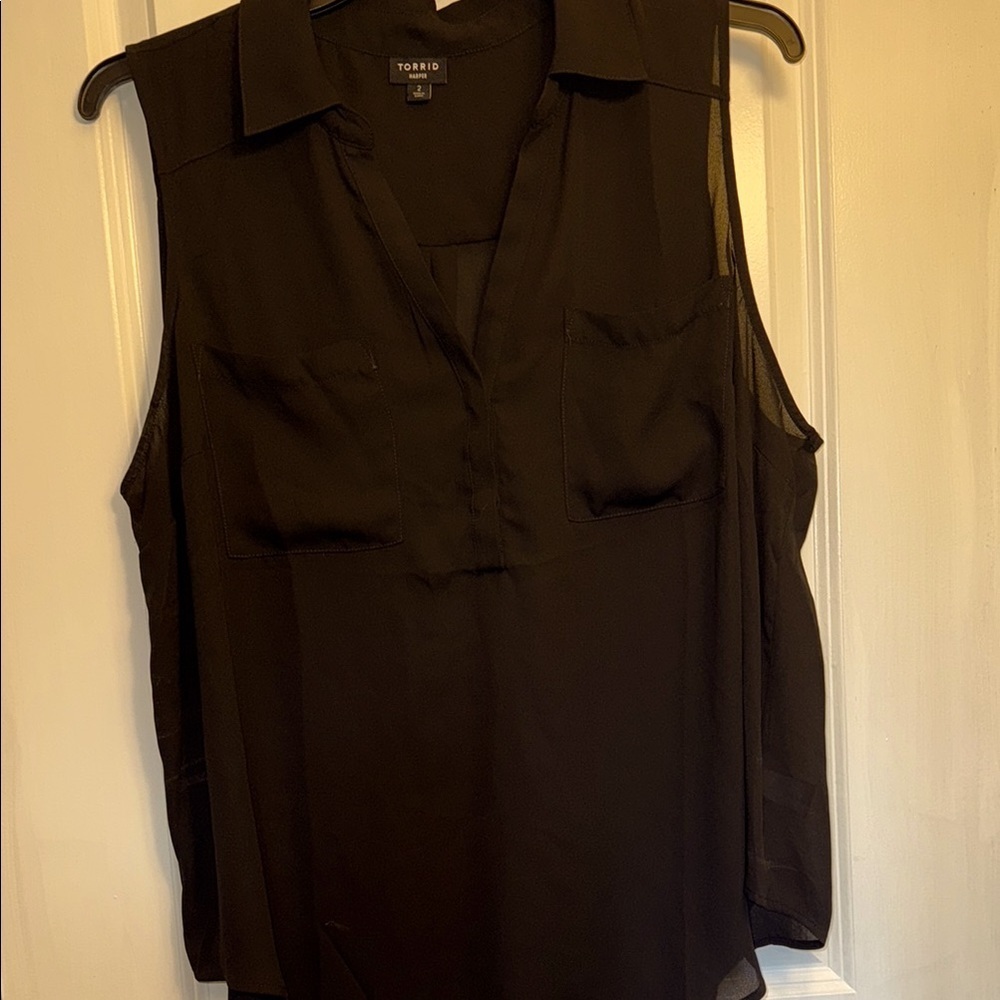 Torrid Black Notched Collar Sleeveless Blouse